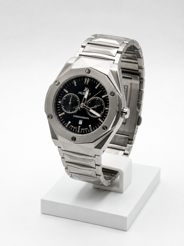 HBSKL Skeleton Diamond Cut Watch – Premium Silver Chronograph Edition
