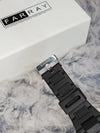 Close-up of Casio black watch strap with Farray watch box, men's luxury watches