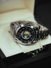 Luxury men's stainless steel watch with world time dial in display box, Ministry of Mens Affair