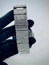 Luxury men's diamond-encrusted watch bracelet held by gloved hand, Ministry of Mens Affair