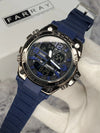 Blue Casio men’s watch with analog-digital display and sporty design, showcased at Mens Affair.
