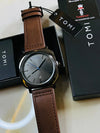 TOMI men's watch with brown leather strap and silver dial, shown in gift box, Ministry of Mens Affair