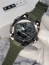 Men’s green Casio G-Shock watch with digital and analog display, premium modern design